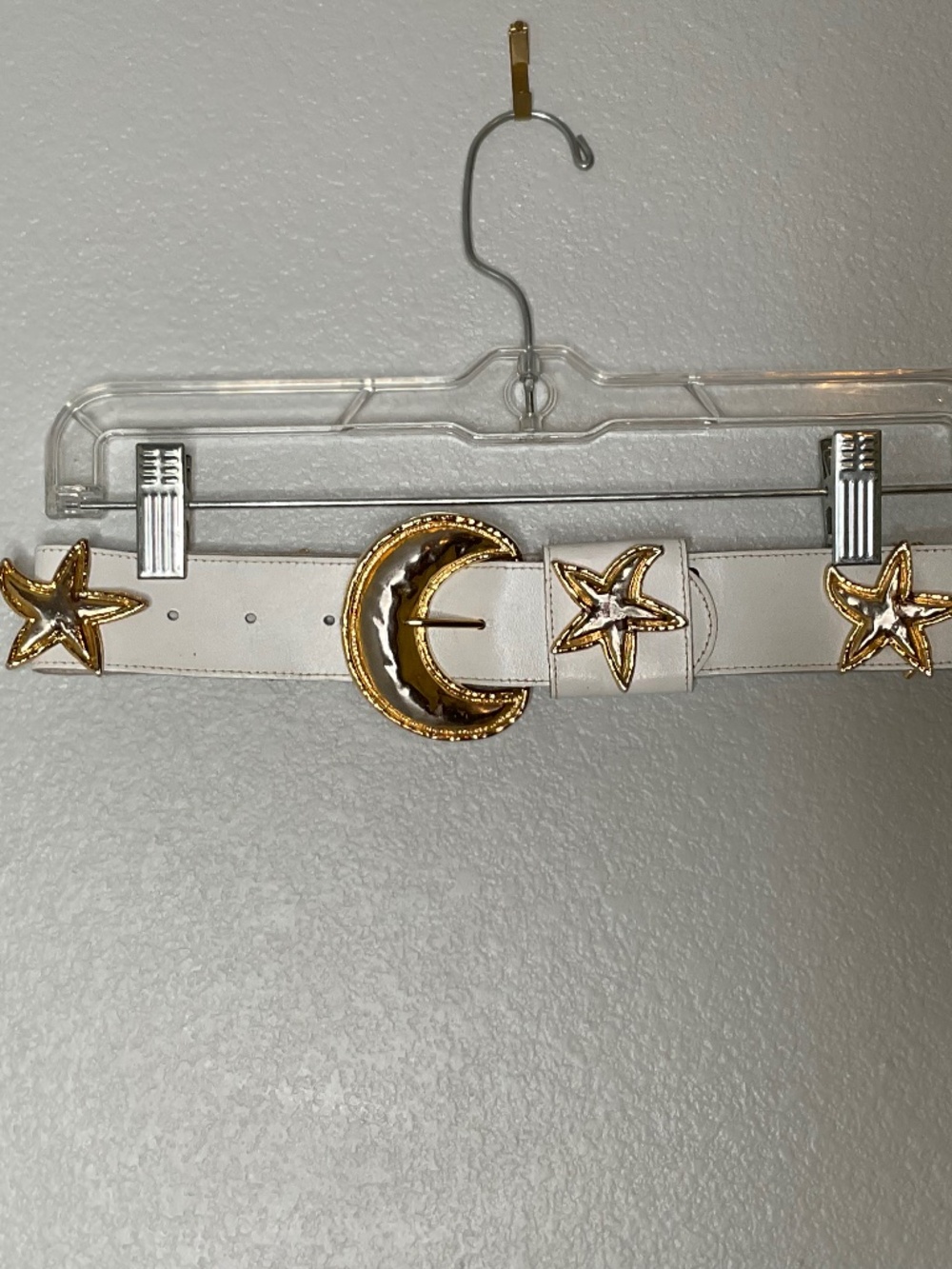 Vintage white leather belt metal moon and star studs boho whimsical carnival